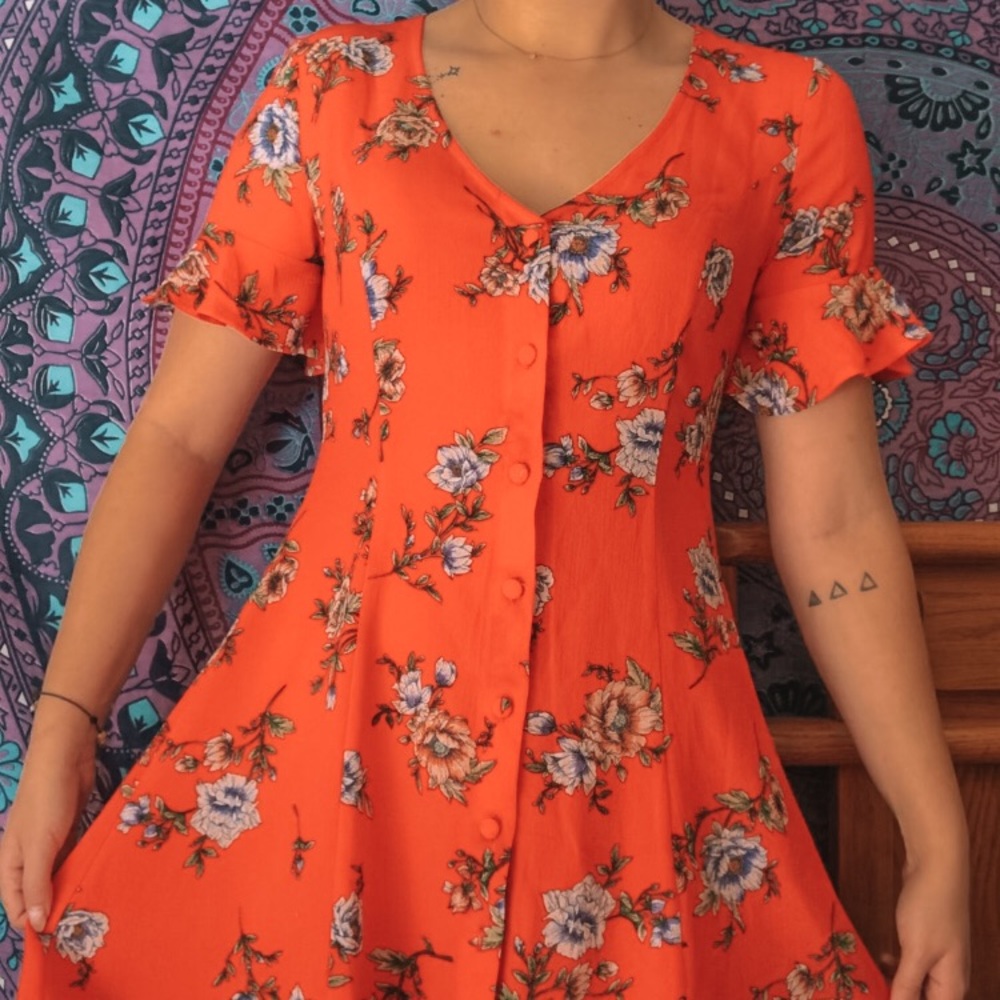 F21 Floral Red Dress